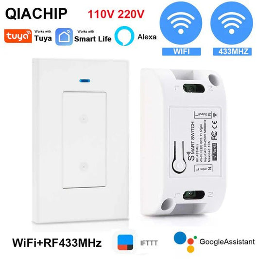 QIACHIP TUYA Smart life APP Wifi Remote control switch AC 110V 220V 1CH Smart breaker 120 type Wall Panel Switches push button 2 gang ON/OFF Work With Alexa Google Home - Hengs
