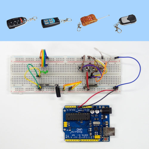 Arduino Development Board, RF 433MHz Wireless Transmitter Module, Receiver Module, Motor, Temperature and Humidity Sensor, Infrared Sensor Module Beginner Wireless Remote Control DIY Kit, Compatible w