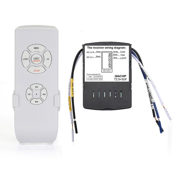 QIACHIP FLC06 Ceiling Fan Light Remote Control Kit | 3 - Speed & Timer | Universal 110V/220V | RF 433MHz Wireless - Hengs