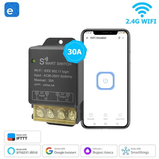 QIACHIP KR2201BY 30A WiFi Smart Switch | High Power 90 - 250V | Alexa & Google Home | eWelink App - Hengs
