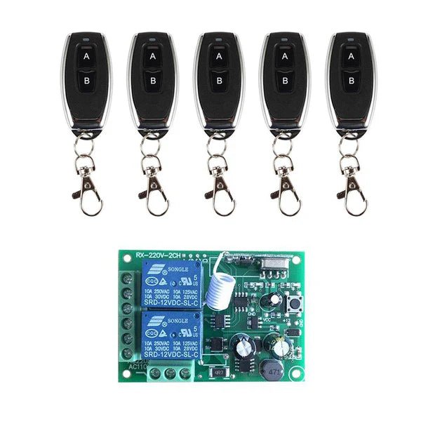 QIACHIP KR2202 - 4&KT01/KT05 Wireless Remote Control Switch AC 250V 110V 120V 220V 230V 2 - Channels Relay Receiver Module and RF 433 Mhz Remote Controls - Hengs