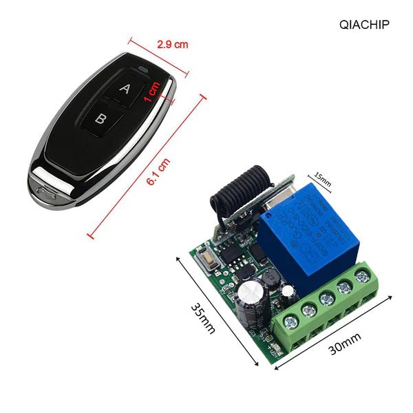 QIACHIP KR3001A RF 433MHz Remote control 1 channel Dry contact switch Wide voltage power supply DC 5v 9v 12v 24v 36v 48v 60v 10A relay 1ch - Hengs