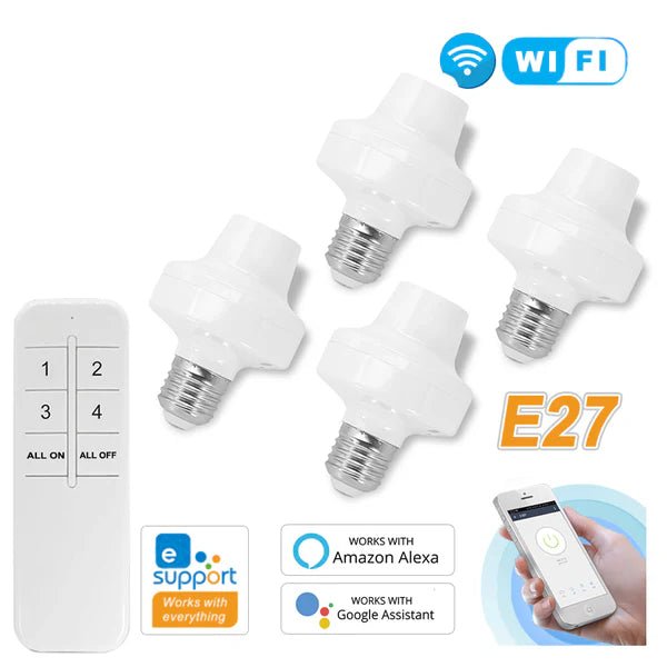 QIACHIP WiFi Smart Lamp Holder Remote Control Light Socket E26 E27 Bulb Socket Adapter, eWeLink APP Remote Timing, Compatible with Alexa and Google(Wi - Fi + 2.4G) - Hengs