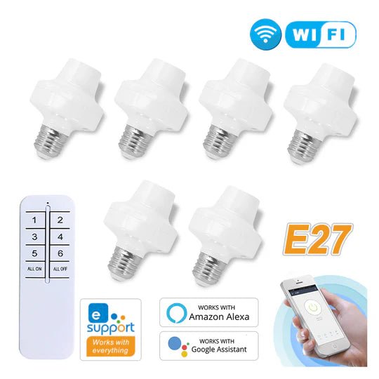 QIACHIP WiFi Smart Lamp Holder Remote Control Light Socket E26 E27 Bulb Socket Adapter, eWeLink APP Remote Timing, Compatible with Alexa and Google(Wi - Fi + 2.4G) - Hengs